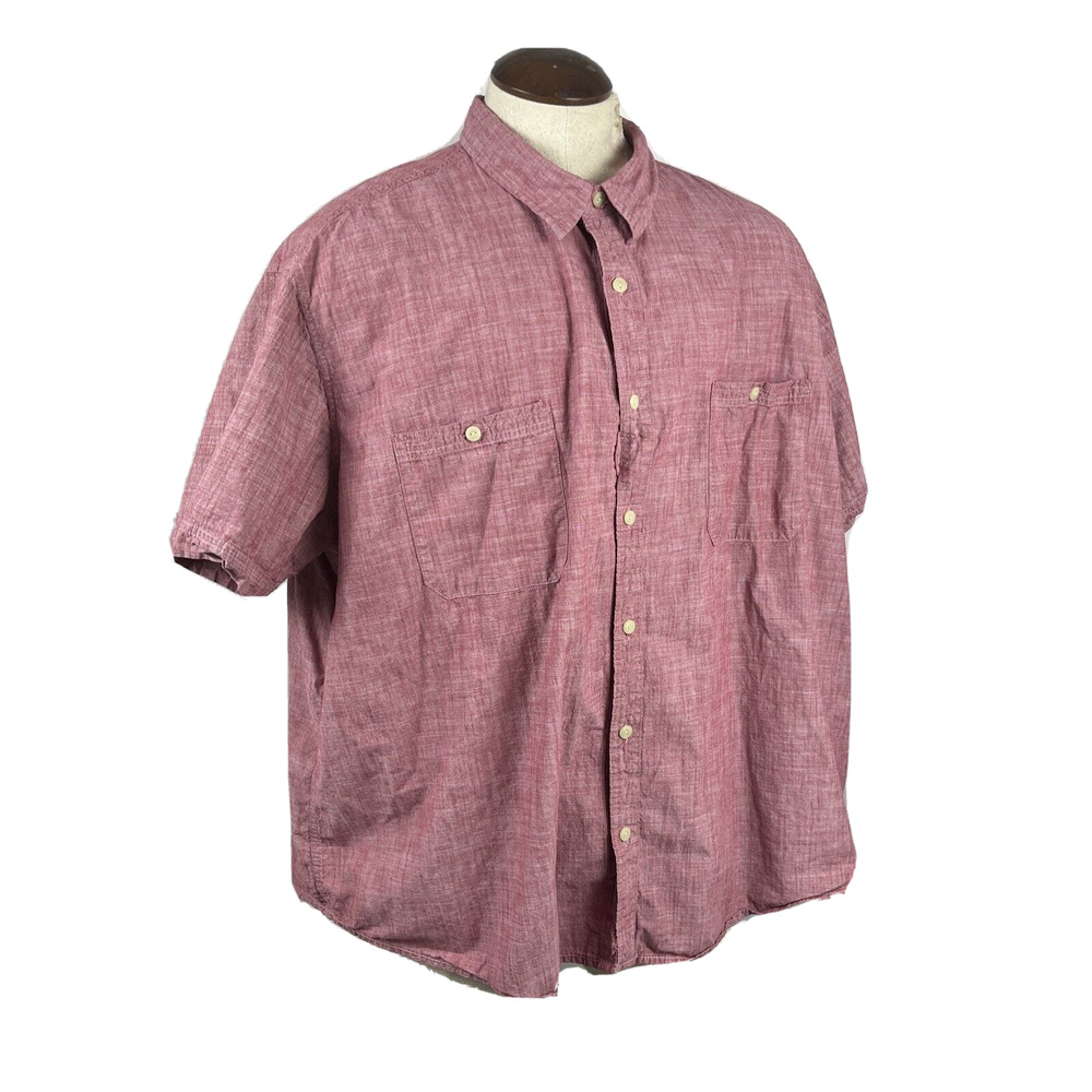 Foundry Mens 4X-Large Shirt Red Short Sleeve Button Casual 4XL Cotton Pockets